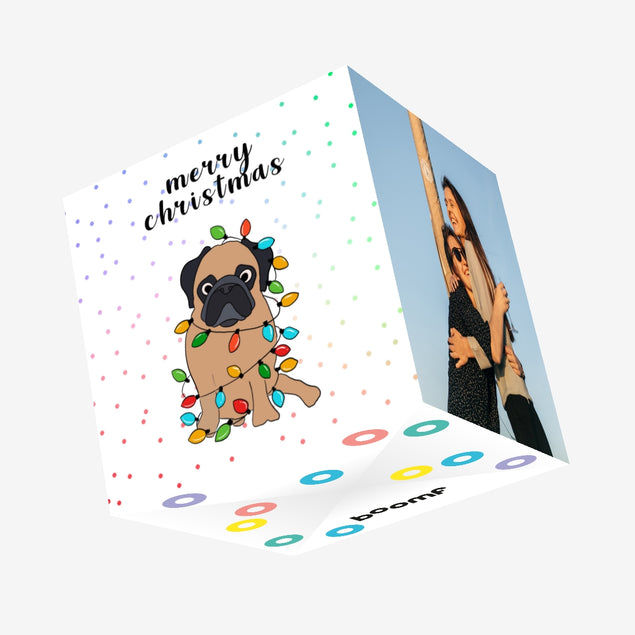 Garland Pug Merry Christmas Confetti-exploding Greetings Card