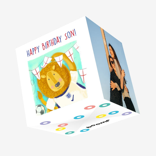 Happy Birthday Son England Lion Football Confetti-exploding Greetings Card