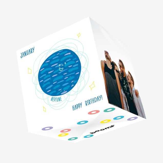 Planets Happy January Birthday Confetti-exploding Greetings Card