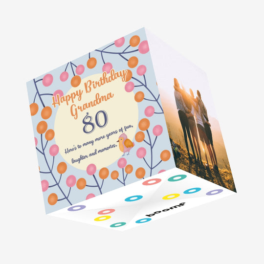 Happy 80th Birthday Grandma Bird And Berries Confetti-exploding Greetings Card