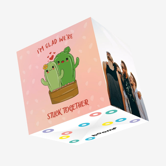 I'm Glad We're Stuck Together Cute Cactuses Valentine's Day Confetti-exploding Greetings Card
