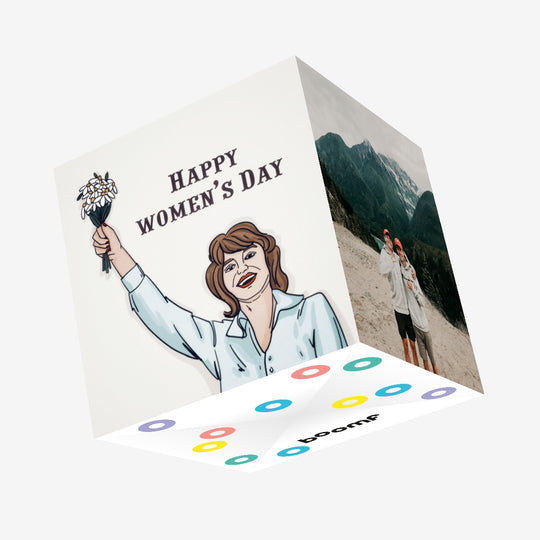 Woman With Flowers Happy Women's Day Confetti-exploding Greetings Card
