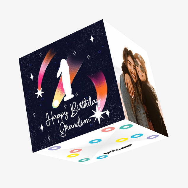 Happy 1st Birthday Grandson Shooting Stars Confetti-exploding Greetings Card