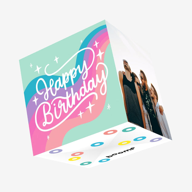 Pastel Stripe Birthday Confetti-exploding Greetings Card