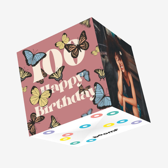 Fluttering Butterflies 100th Birthday Confetti-exploding Greetings Card