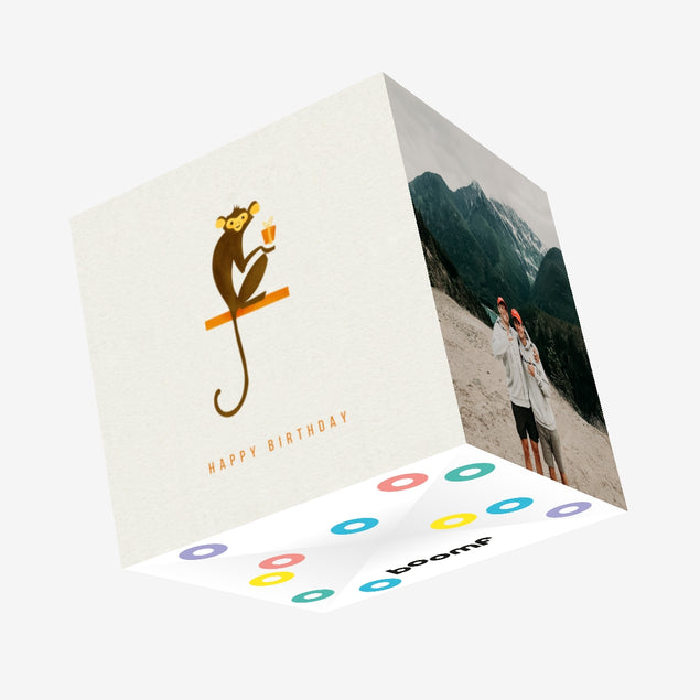 Monkey With A Gift Happy Birthday Confetti-exploding Greetings Card