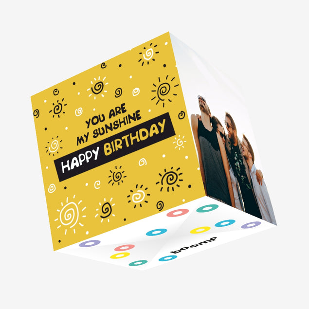 Black And White Sun Happy Birthday Confetti-exploding Greetings Card