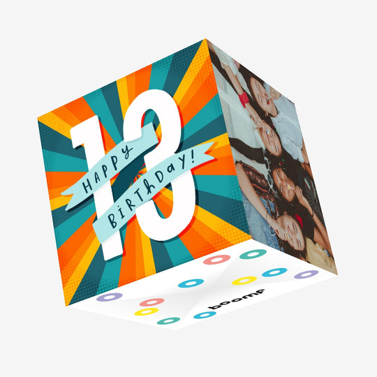 Orange And Green Swirls 13th Birthday Confetti-exploding Greetings Card