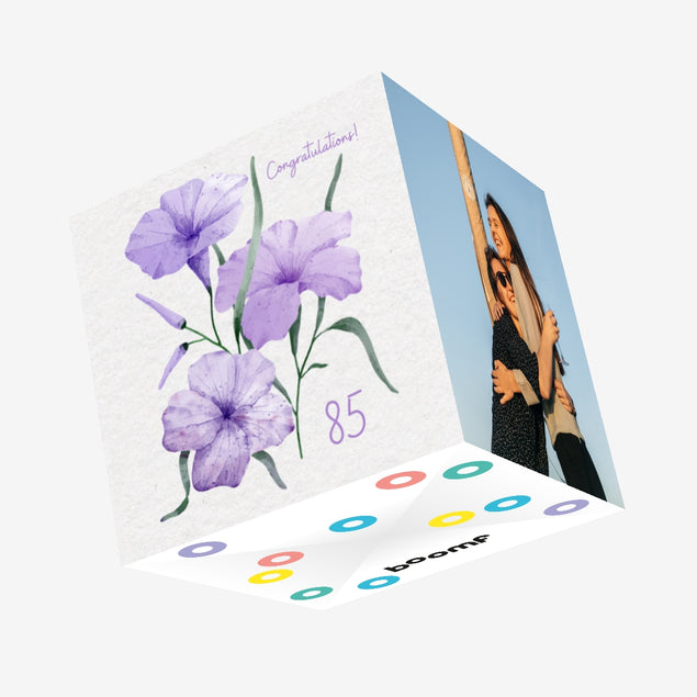 Soft Purple Flowers Happy 85th Birthday Confetti-exploding Greetings Card