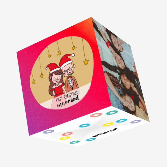 Merry First Christmas Happy Couple Confetti-exploding Greetings Card