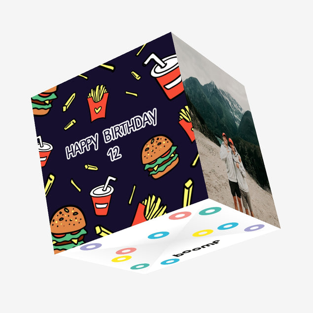 Yummy Fast Food Happy 12th Birthday Confetti-exploding Greetings Card