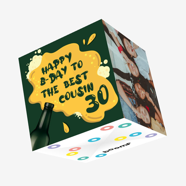 Spilled Beer Happy 30th Birthday Cousin Confetti-exploding Greetings Card