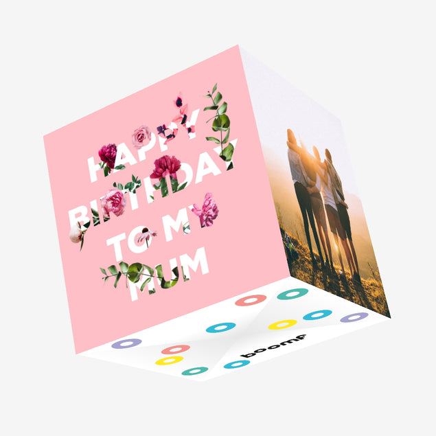 Simple Floral Pink Happy Birthday Mum Confetti-exploding Greetings Card