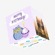Happy Birthday Owl In Purple Confetti-exploding Greetings Card