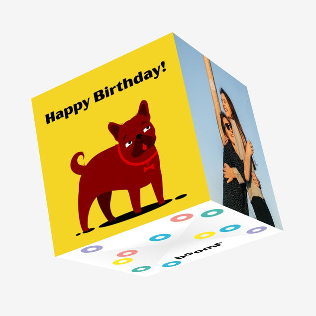 Bulldog On A Yellow Background Happy Birthday Confetti-exploding Greetings Card
