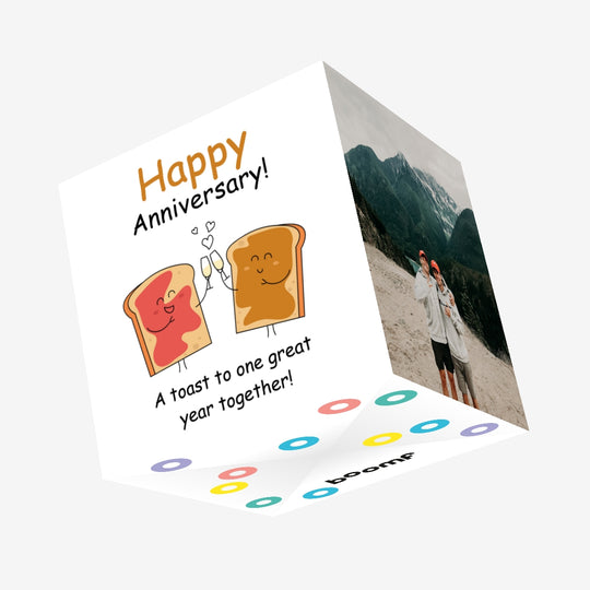 Toasts Happy 1st Anniversary Confetti-exploding Greetings Card