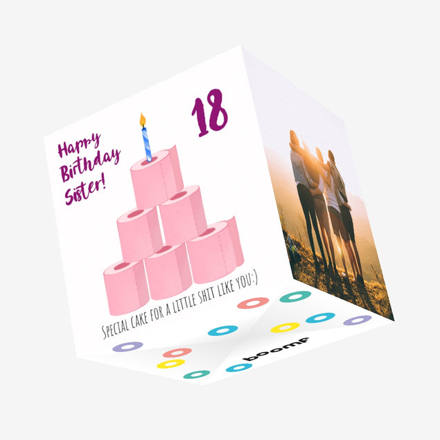 Special Cake Happy 18th Birthday Sister Confetti-exploding Greetings Card