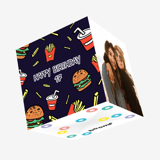 Yummy Fast Food Happy 17th Birthday Confetti-exploding Greetings Card