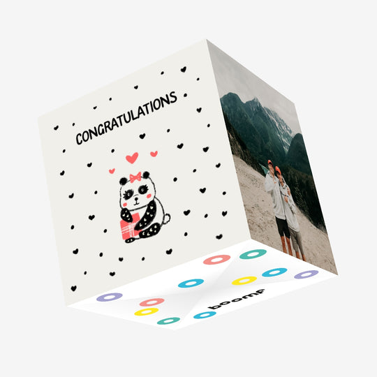 Crayon Panda With Pink Gift Congratulations Confetti-exploding Greetings Card