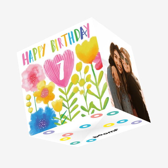 Delicate Flowers Happy 7th Birthday Confetti-exploding Greetings Card