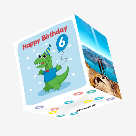 Cute Baby Dinosaur 6th Birthday Confetti-exploding Greetings Card