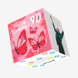 Tropical Pink Butterfly 90th Birthday Confetti-exploding Greetings Card