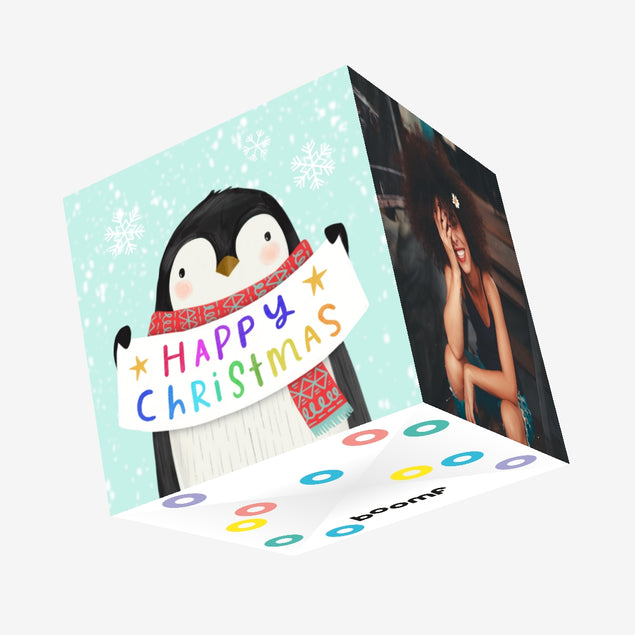 Happy Christmas Cute Penguin Confetti-exploding Greetings Card