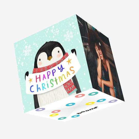 Happy Christmas Cute Penguin Confetti-exploding Greetings Card