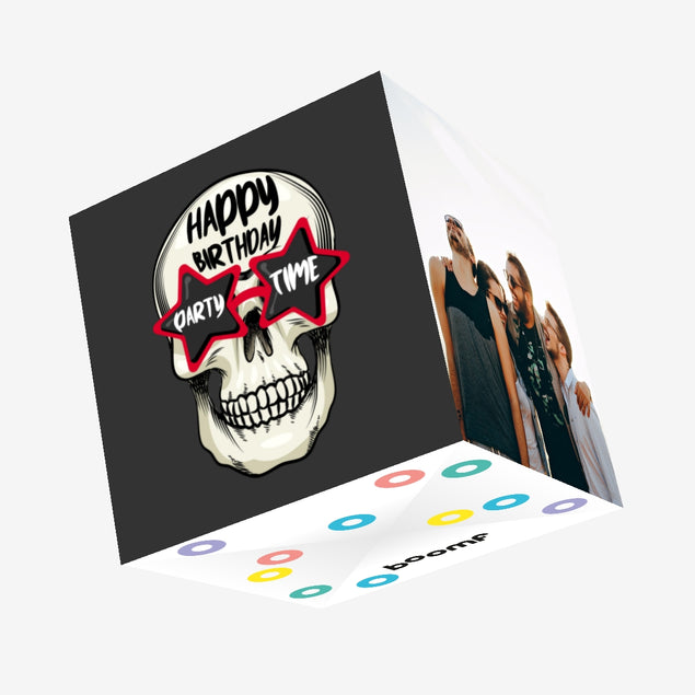 Happy Birthday Skull Wearing Glasses Confetti-exploding Greetings Card