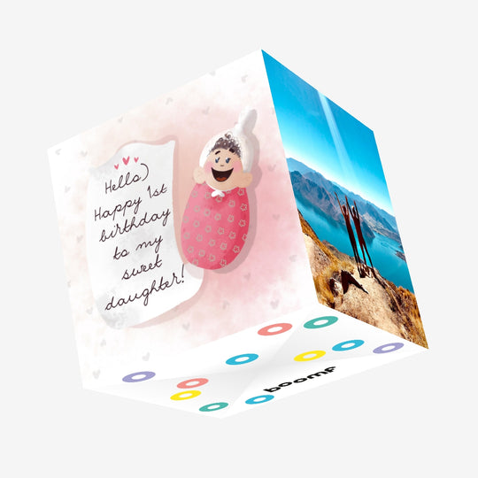 Happy 1st Birthday Daughter Smiling Baby Confetti-exploding Greetings Card