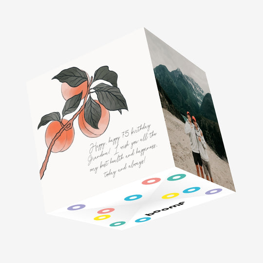 Happy 75th Birthday Grandma Peach Branch Confetti-exploding Greetings Card