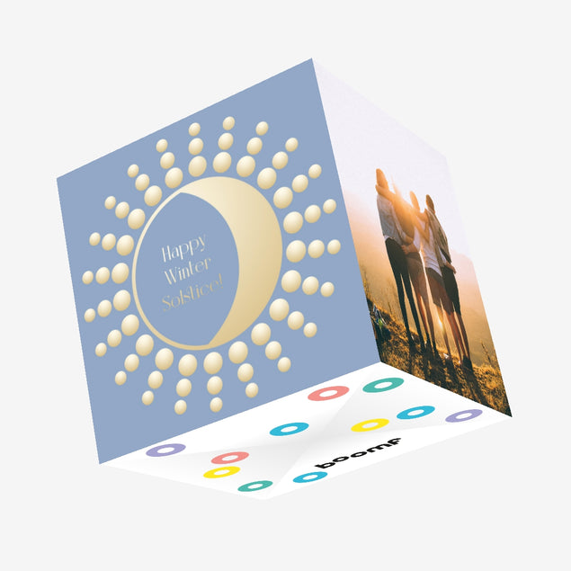 Happy Winter Solstice Blue Background Confetti-exploding Greetings Card