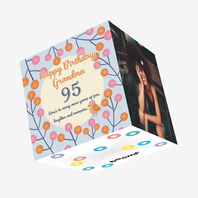 Happy 95th Birthday Grandma Bird And Berries Confetti-exploding Greetings Card