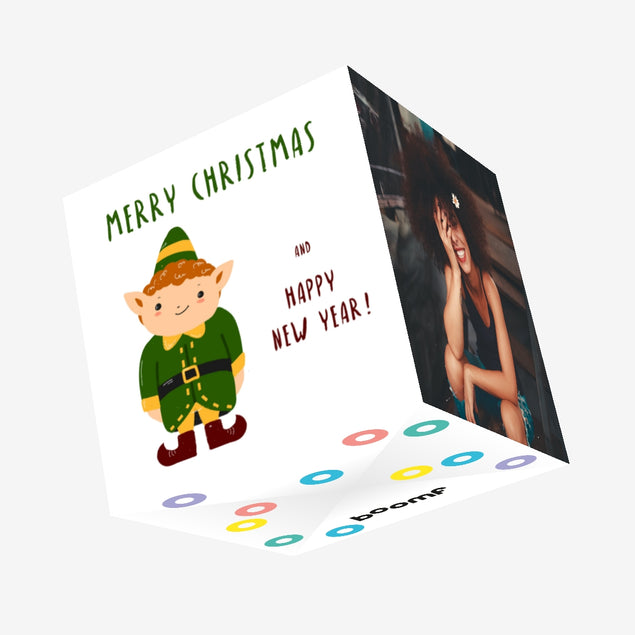 Happy Elf Merry Christmas And Happy New Year Confetti-exploding Greetings Card