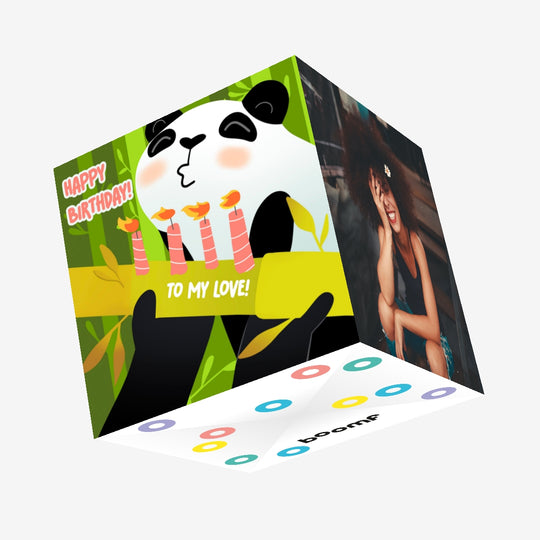 Green Bamboo Background Panda Happy Birthday My Love Confetti-exploding Greetings Card
