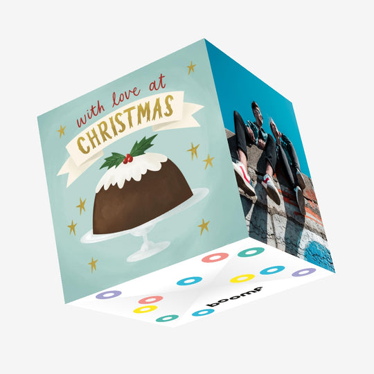 Christmas Pudding Blue Confetti-exploding Greetings Card