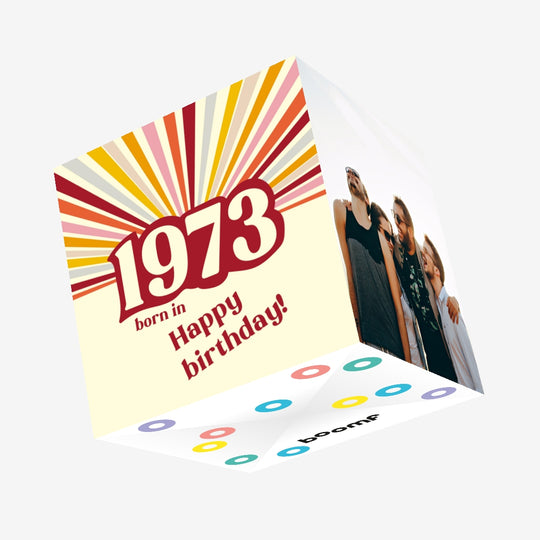 Happy Birthday Born In 1973 Colourful Rays Confetti-exploding Greetings Card