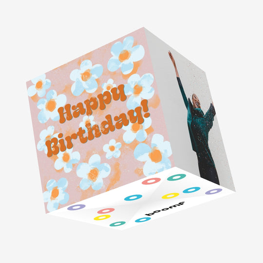 Pink Floral Happy Birthday Confetti-exploding Greetings Card