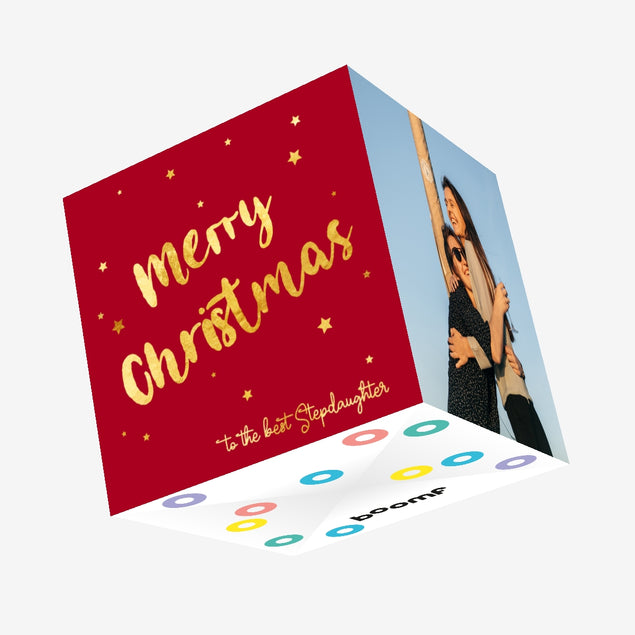 Merry Christmas Stepdaughter Red Theme Confetti-exploding Greetings Card