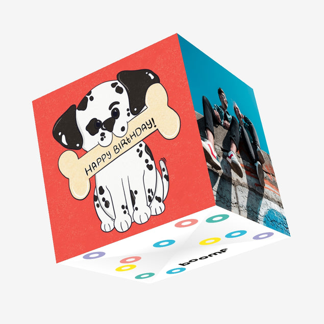 Little Dalmatian Dog Happy Birthday Confetti-exploding Greetings Card