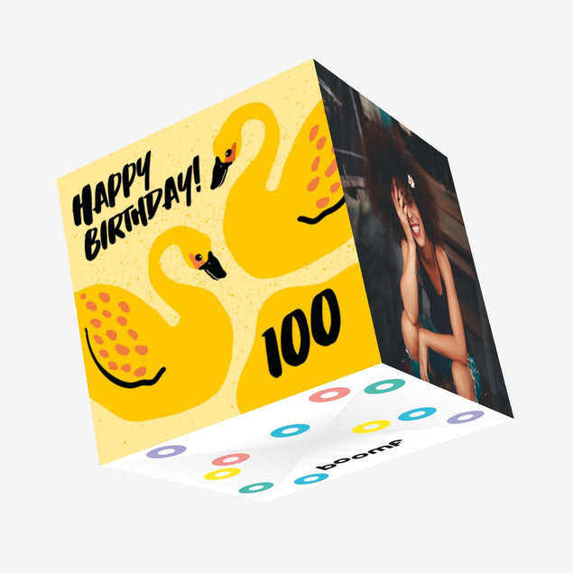 Happy 100th Birthday Swan Confetti-exploding Greetings Card