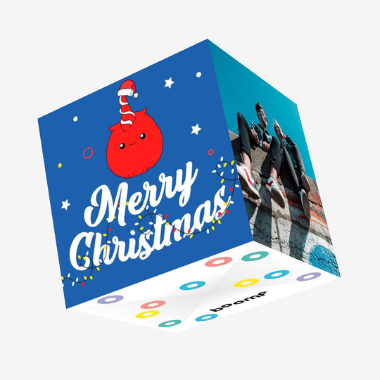 Merry Christmas Blue Background Gift Confetti-exploding Greetings Card