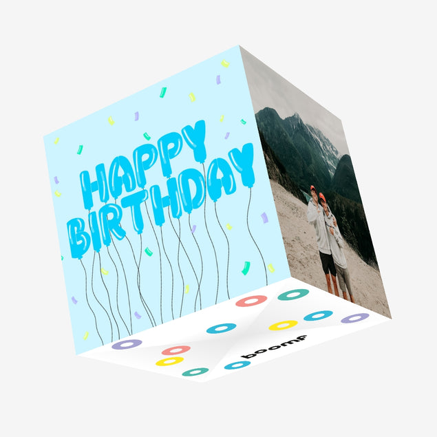 Happy Birthday Balloons Blue Confetti-exploding Greetings Card