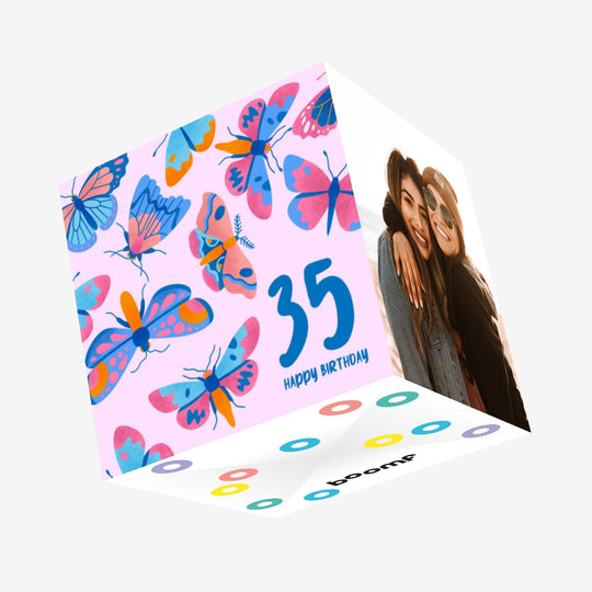 Delicate Pink Butterfly 35th Birthday Confetti-exploding Greetings Card