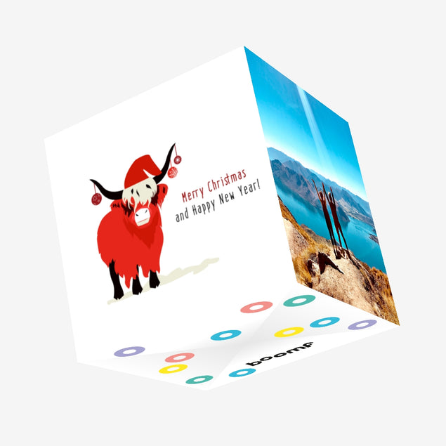 Merry Christmas And Happy New Year Red Cow Confetti-exploding Greetings Card