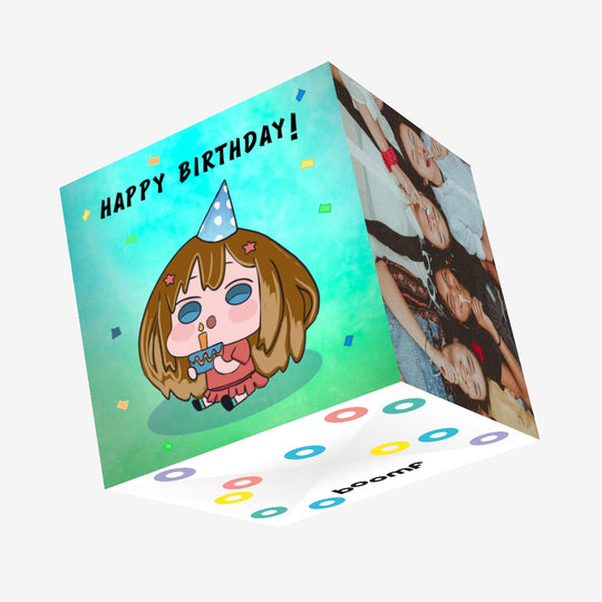 Happy Birthday Cute Anime Girl With A Small Cake Confetti-exploding Greetings Card