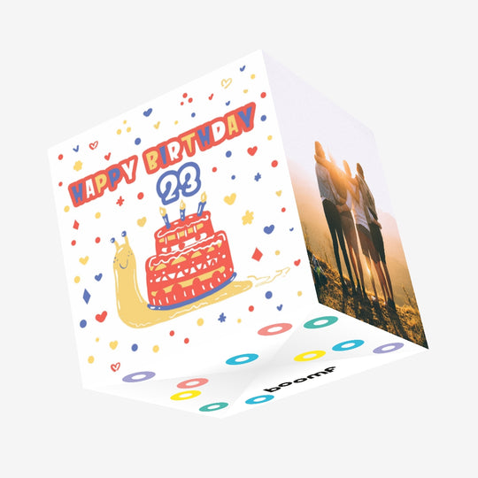 Funny Snail Cake Happy 23rd Birthday Confetti-exploding Greetings Card