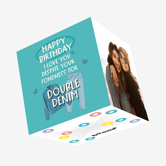 Double Denim Birthday Confetti-exploding Greetings Card