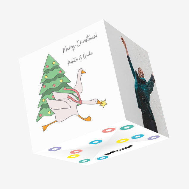 Merry Christmas Auntie And Uncle Funny Ducks Confetti-exploding Greetings Card