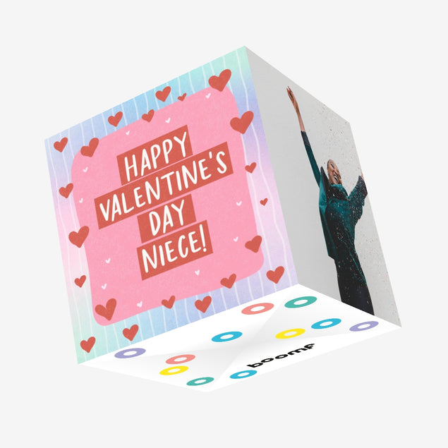 Happy Valentine's Day Niece Tiny Red Hearts Confetti-exploding Greetings Card